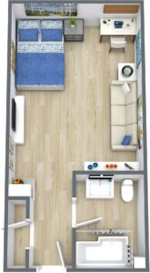 Studio in the Tower - Level-1 - 3D Floor Plan | St. Dominic Village